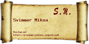 Svimmer Miksa névjegykártya